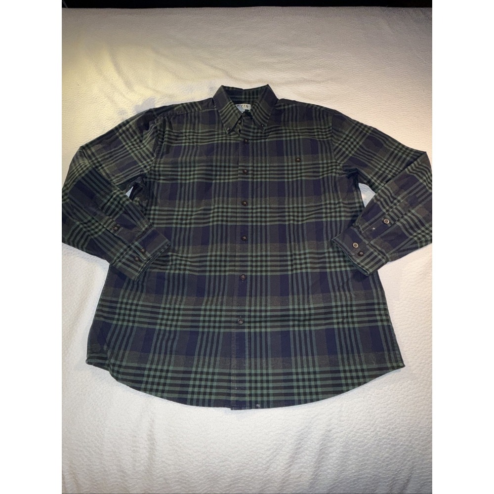 Orvis Classic Collection Mens Long Sleeve Cotton Shirt Green/Black/Navy Plaid LG